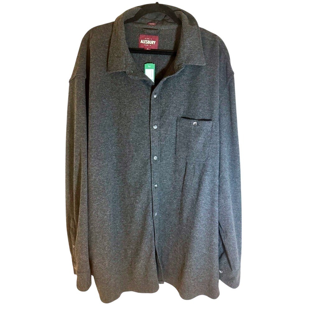 NWT Alesbury Gray Button-Up Knit Flannel‎ Shirt, 3XL